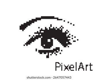 Pixel art ícone olho, 8 bits retro estilo olho humano, computação simples ver símbolo, visão mosaico pixelart design olho