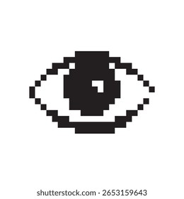 Pixel art ícone olho, 8 bits retro estilo olho humano, computação simples ver símbolo, visão mosaico pixelart design olho
