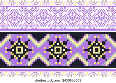Pixel art fabric design Continue the pattern of local fabric. Ethnic, geometric and floral designs used for weaving, rugs, wallpapers, purples, clothes, fabrics, embroidery illustrations,silk patterns