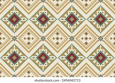 Patrón de la tela del arte del pixel, bordado geométrico oriental étnico, fondo abstracto azteca tradicional, diseño para la superficie, tela, ropa, abrigo y pareo.