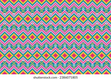 Pixel art fabric pattern. geometric patterns, abstract, a mix of ethnic styles. Indigenous and modern designs for use in fabric patterns, textiles, home decorations, backgrounds, carpets, tiles