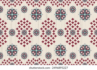 Pixel art fabric pattern, Traditional ethnic motifs ikat geometric fabric pattern cross stitch. wallpaper oriental seamless pattern, textile African Indonesian Indian Latin America seamless