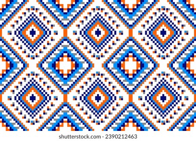 Pixel art fabric pattern. Vector illustration. Oriental ethnic geometric embroidery. Traditional Aztec style abstract background. Design for surface, fabric, clothing, wrapping and sarong.