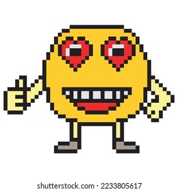  Pixel art face emoticon character. Vector illustration.
