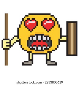  Pixel art face emoticon character. Vector illustration.