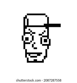 Arte de píxeles - cara del hombre, rapero, ilustración vectorial