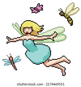 pixel art of fairy girl flying