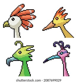 pixel art of fancy bird head