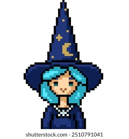 pixel art of fancy witch girl isolated background