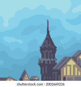 pixel art of fantasy castle roof
