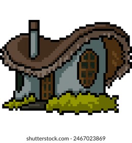 pixel art of fantasy clay house isolated background