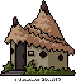 pixel art of fantasy clay house isolated background