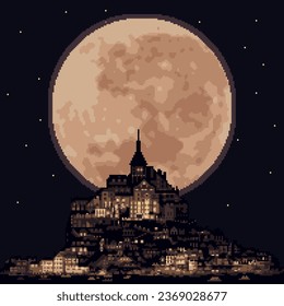 pixel art of fantasy moon castle