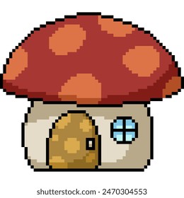 pixel art of fantasy mushroom house isolated background