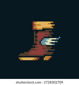 Pixel Art Fantasy Speed Boot mit Flügel, Retro 8-Bit-Spiel-Symbol symbolisiert Bewegung, Agilität, und schnelle Reise, einzelne Schuhe für RPG-Inventar, UI, HUD, oder klassische Videospiel-Objekte.