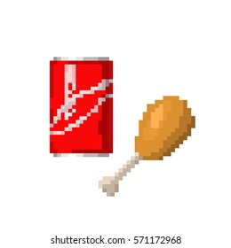 Pixel art fast food and drink icon vector.