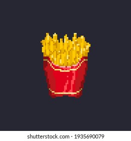 Pixel art fast food. Pixel french fries. Vetor