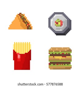 Pixel art fast food icons vector.