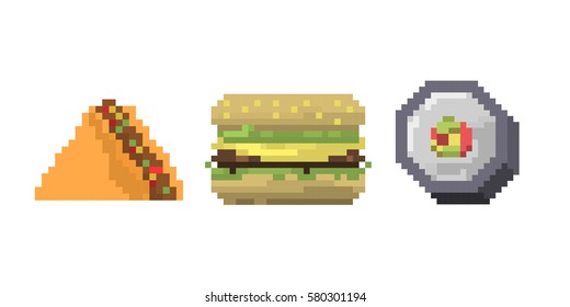Pixel art fast food icons vector.