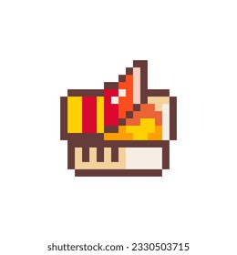 Pixel Art Fast Food Sauce. Retro 8 bit Style Cheese Sauce or Ketchup Illustration. Ideal for Sticker, Retro Decorative Element, Game Asset, Emoji, or Cute Geek Avatar.