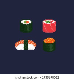 Pixel art fast food. Pixel sushi. Vector