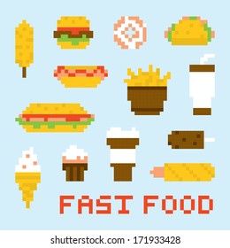 Pixel Art Fast Food Vector Set