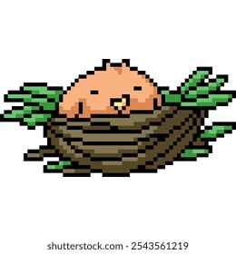 pixel art of fat bird nest isolated background