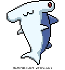 pixel art of fat hammerhead shark smile isolated background