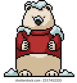 Pixel arte de gordo oso de nieve aislado de fondo