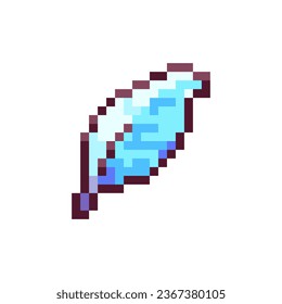 Pixel Art Feather Pen Icon. 8bit Retro Game Classic Ink Pen Feather Sticker. Vintage 80s, 90s Arcade Video Game Style Element for Game Asset or Sprite, Interface Symbol, or decorative pattern.