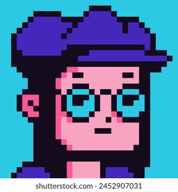 pixel art personaje femenino 8-bit girl, NFT, 80-s, avatar, cara de la mujer, Vector de dibujos animados, usuario de juegos, personas de perfil de Web, personas, retrato de la red social, estilo minimalista. Token no fungible.