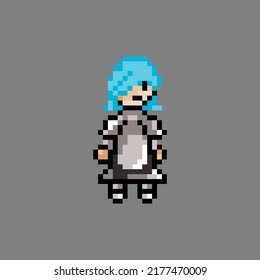 pixel art female knight with blue hair use iron armor vector