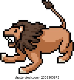 pixel art of fierce lion roar