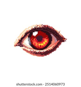 Pixel Art Fiery Red Eye. Vector illustration design.