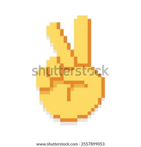 Pixel art of fingers gesturing number two. Pixelated hand gesturing victory sign. 