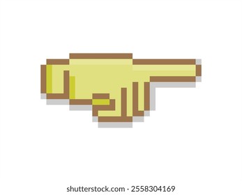 Pixel art of fingers gesturing pointing direction. Pixelated hand with fore finger up.