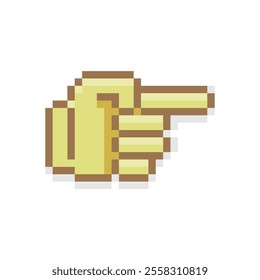 Pixel art of fingers gesturing pointing direction. Pixelated hand with fore finger up, gesturing number one.