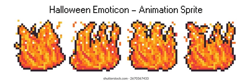 Pixel art fire para el juego de arcade. Animación de llama caliente de 8 bits con efecto de chispa. Video Fogata ardiente para comic o lucha. Elemento de energía en llamas aislado con chispa roja. Calor y Vector de energía ardiente