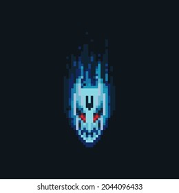 Pixel art fire devil head icon.