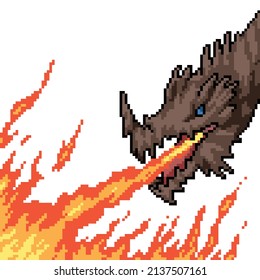 Pixel Art Of Fire Dragon Head