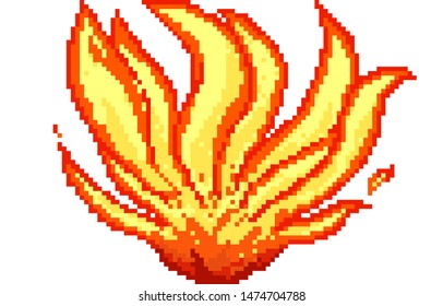 Pixel art fire flame icon on white background vector illustration
