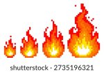Pixel Art Fire Flames Icons Set - Burning Effects and Energy