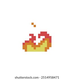 Pixel art fire icon. Knitted design.  Isolated vector illustration. 8-bit sprite. Old school computer graphic style.