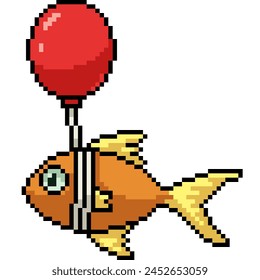 pixel art of fish air balloon isolated background