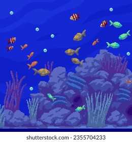 pixel art of fish aquarium undewater