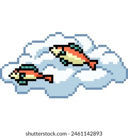 pixel art of fish swim cloud isolated background