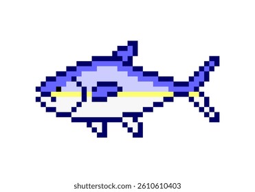 Pixel art of fish tuna. Pixelated of fish tuna for game character.