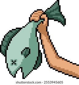 pixel art of fisherman big fish isolated background