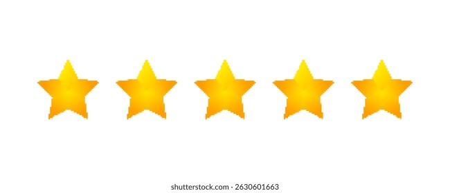 Pixel art five-star rating icon set. Yellow 5 star customer product review. Rating, artwork, 8-bit, digital, feedback, quality, transparent PNG and vector