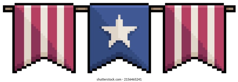 Pixel art flags pennant decoration united states independence day 4th of july USA vector icon for 8bit game on white background
